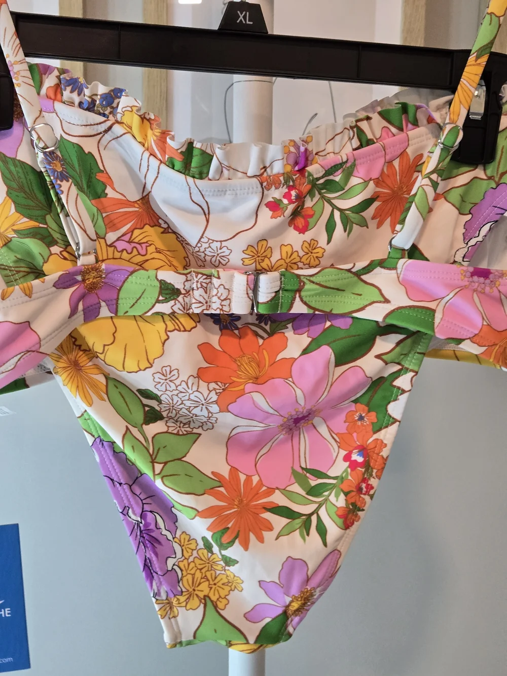 Cupshe White Floral Bikini Set with Yellow, Orange, Green & Purple Accents